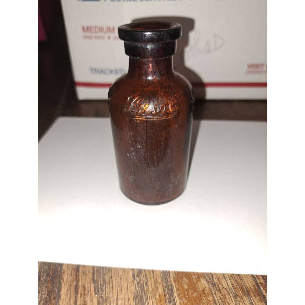 Vintage Antique Amber Glass Lysol Bottle from 1930s Whitall Tatum Made in USA